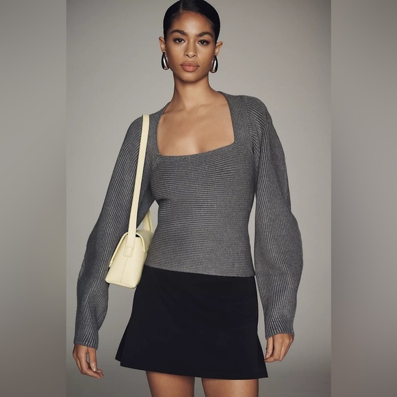 NWT! Anthropologie Gray Maeve Square-Neck Wide-Sleeve Sweater - Multiple 💎 - Picture 1 of 6